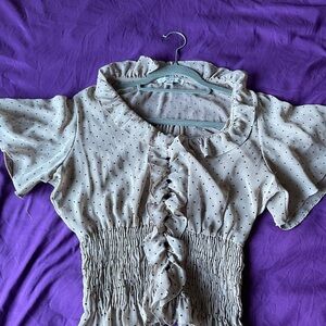 Haute Monde Cream Polka Dot Ruffle Smocked Top